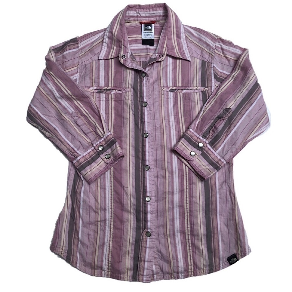 The North Face Pearl Snap Pink Striped Shirt XS - Picture 7 of 7